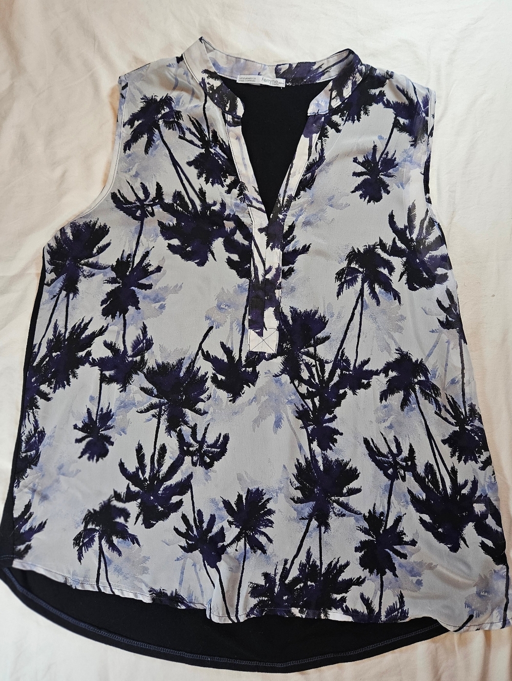 Femme By Tresics Womens Blue And Palm Tree Semi Sheer Sleeveless Blouse Size 1X